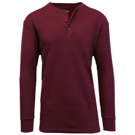 36 Pack Men's Thermal Henley Long Sleeve Shirt - Burgundy