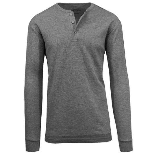 36 Pack Men's Thermal Henley Long Sleeve Shirt - Charcoal