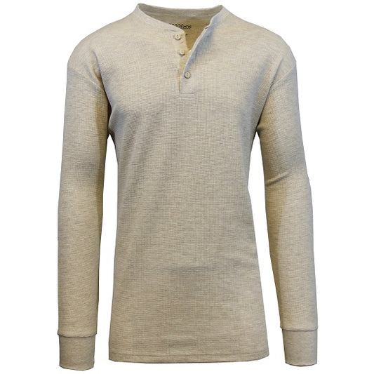 36 Pack Men's Thermal Henley Long Sleeve Shirt - Oatmeal