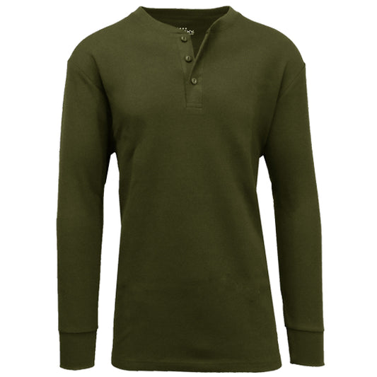 36 Pack Men's Thermal Henley Long Sleeve Shirt - Olive