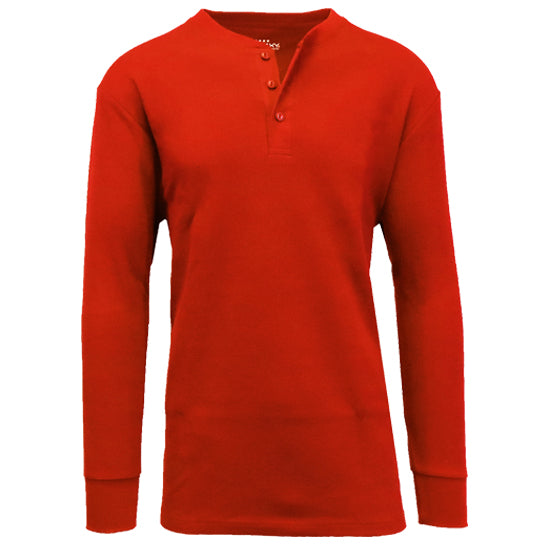 36 Pack Men's Thermal Henley Long Sleeve Shirt - Red