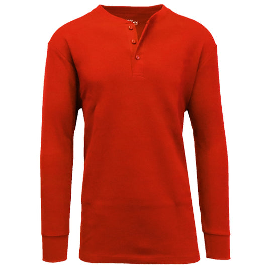 36 Pack Men's Thermal Henley Long Sleeve Shirt - Red
