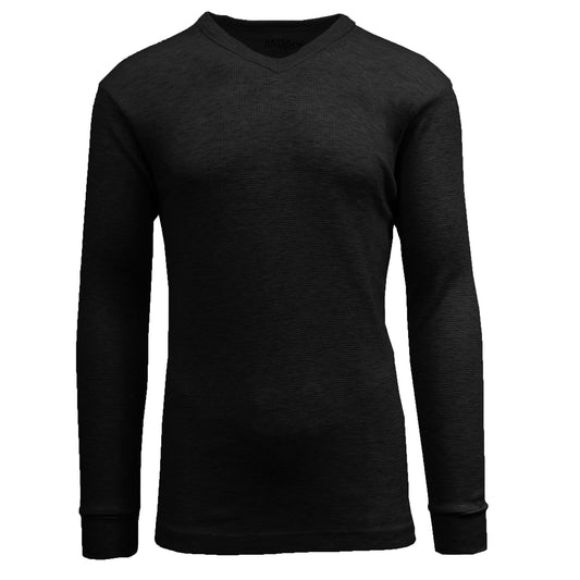 Men's Thermal V-Neck Long Sleeve Shirt - Black