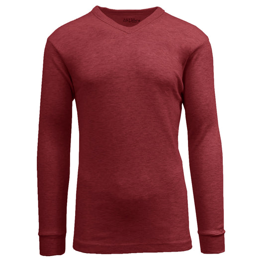 Men's Thermal V-Neck Long Sleeve Shirt - Burgundy