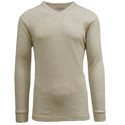 Men's Thermal V-Neck Long Sleeve Shirt - Oatmeal