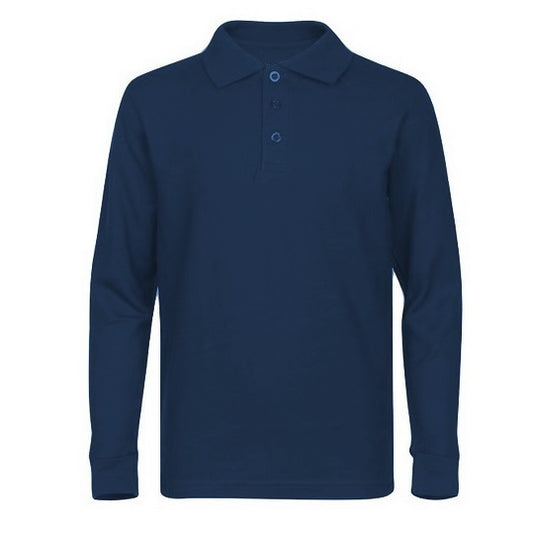 Wholesale Men's Long Sleeve Pique Polo Shirt in Navy