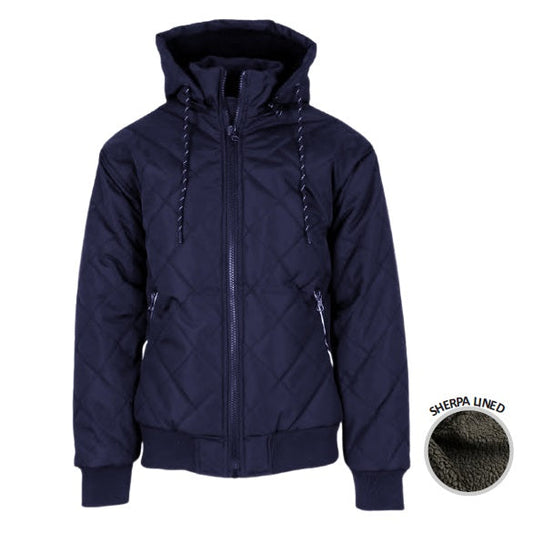 24 Pack Men's Sherpa Lined Hooded Quilted Jacket – Navy
