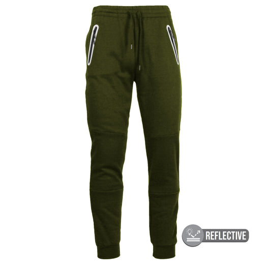 Men's Fleece Joggers With Reflective Pockets - Olive