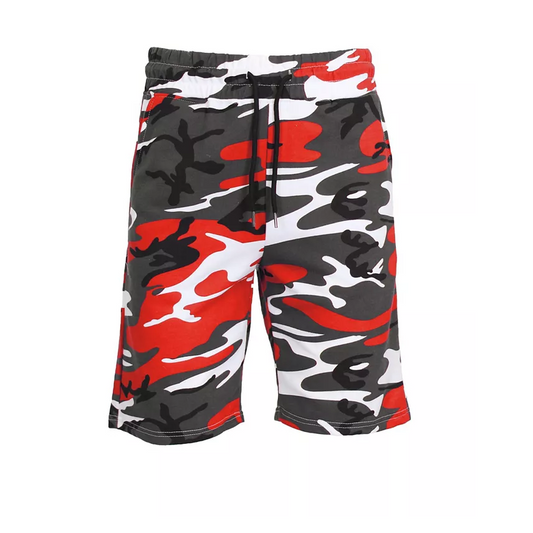 24 Pack Men's Camo Lightweight Fleece Shorts - Red Camo