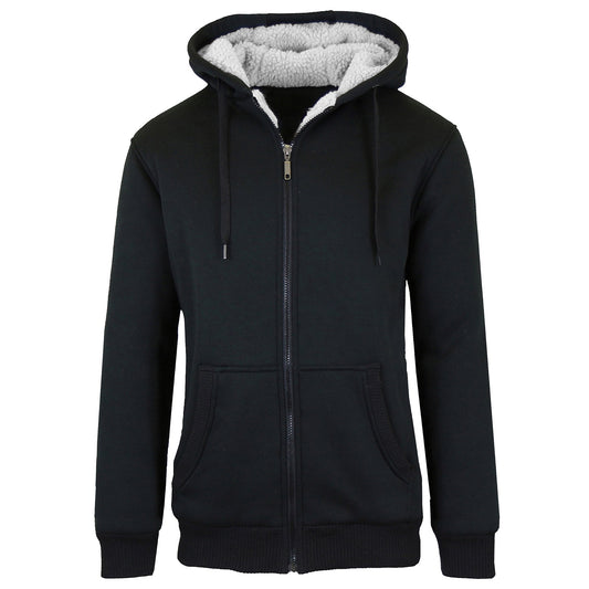 24 Pack Men's Sherpa Lined Zip Up Fleece Hoodie - Black
