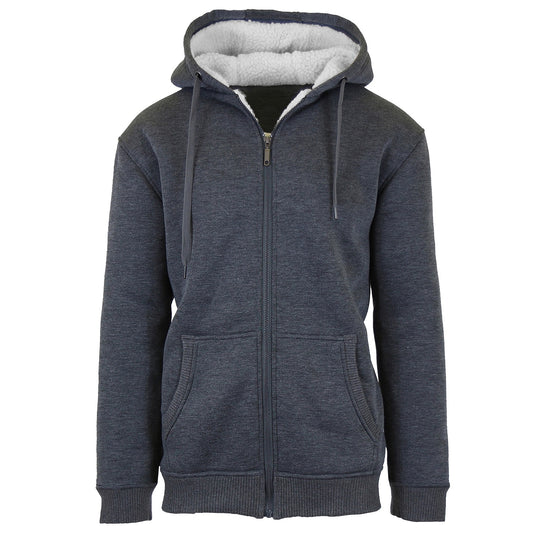24 Pack - Men's Sherpa Lined Zip Up Fleece Hoodie - Charcoal