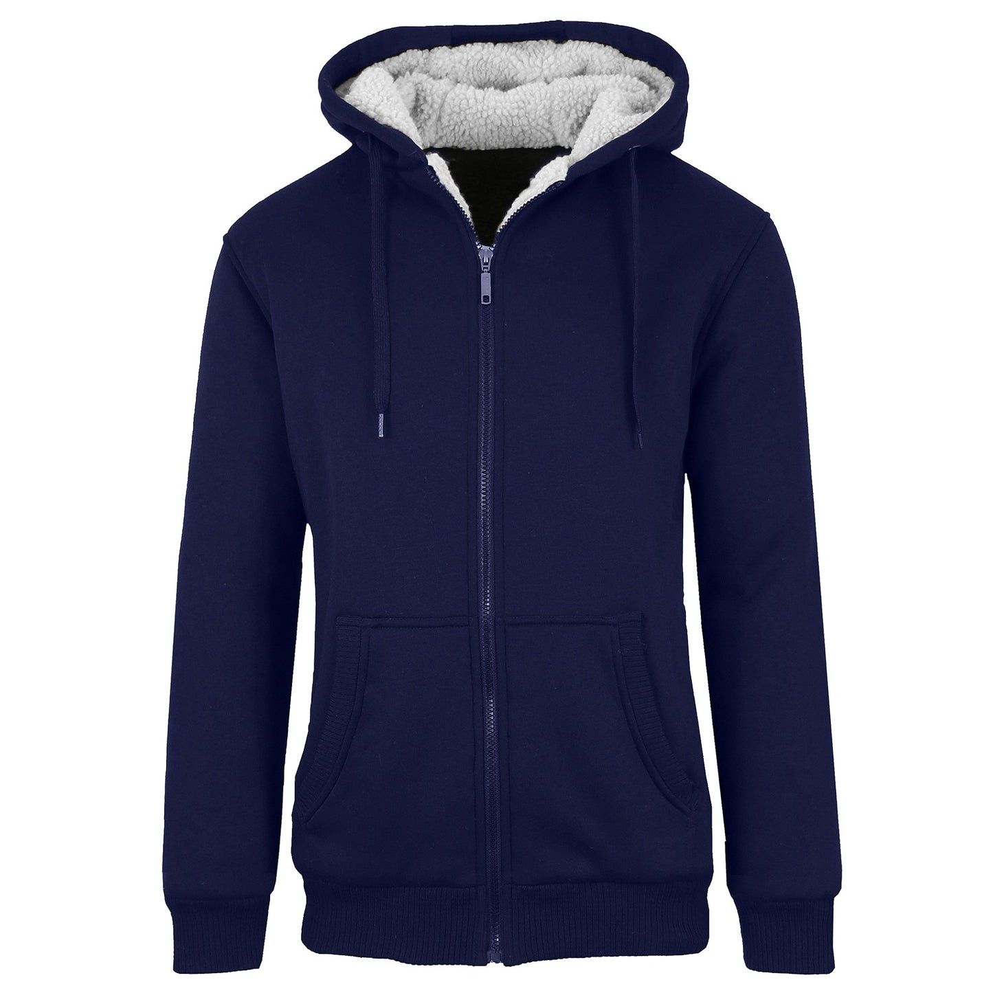 24 Pack - Men's Sherpa Lined Zip Up Fleece Hoodie - Navy