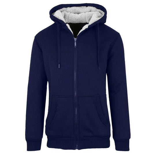 24 Pack - Men's Sherpa Lined Zip Up Fleece Hoodie - Navy