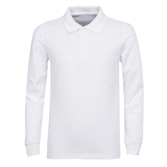 Wholesale Men's Long Sleeve Pique Polo Shirt in White
