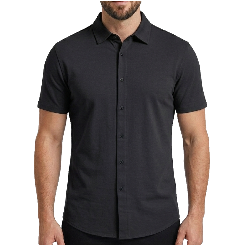 24 Pack Men's Short Sleeve Knit Button-Down Shirt in Black
