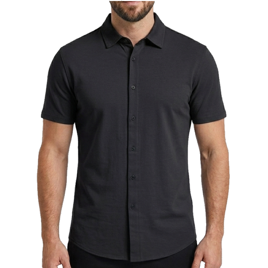 24 Pack Men's Short Sleeve Knit Button-Down Shirt in Black