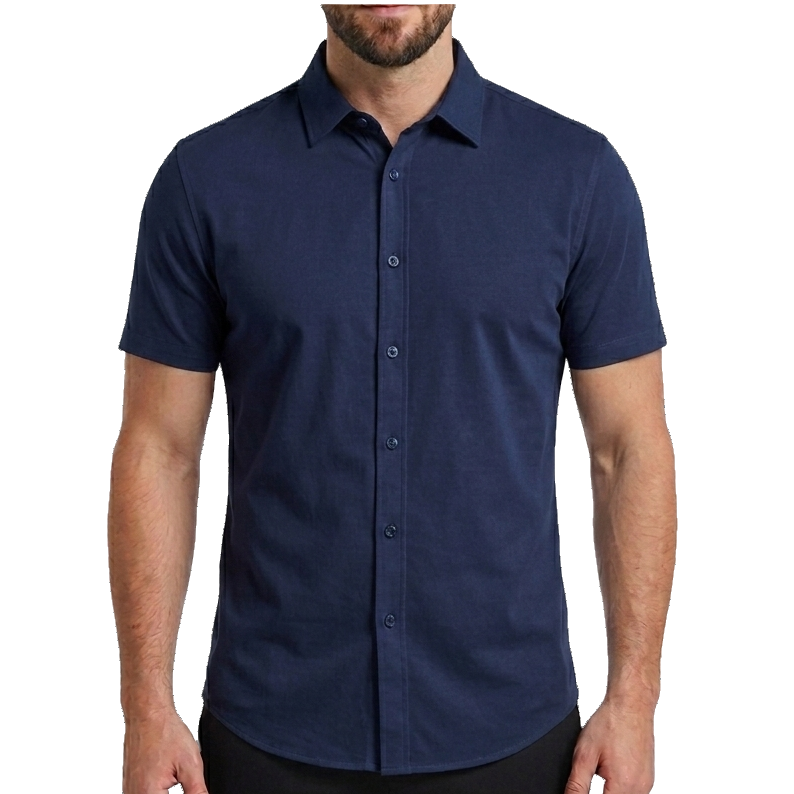 24 Pack Men's Short Sleeve Knit Button-Down Shirt in Navy
