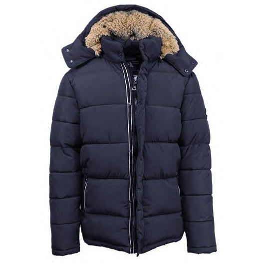 24 Pack Men's Bubble Parka Jacket with Sherpa Lined Hood - Navy