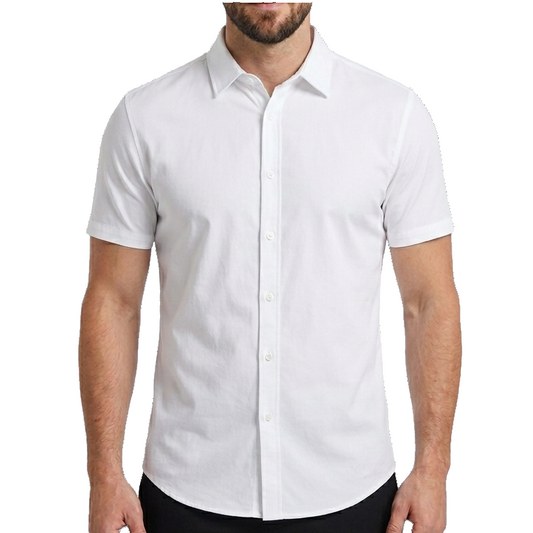24 Pack Men's Short Sleeve Knit Button-Down Shirt in White